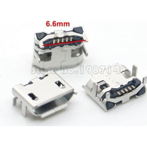 100pcs Micro USB 5pin Jack Big Ox horn 6.6mm Mini usb Connector Four legs Mobile phone charging tail socket Free shipping
