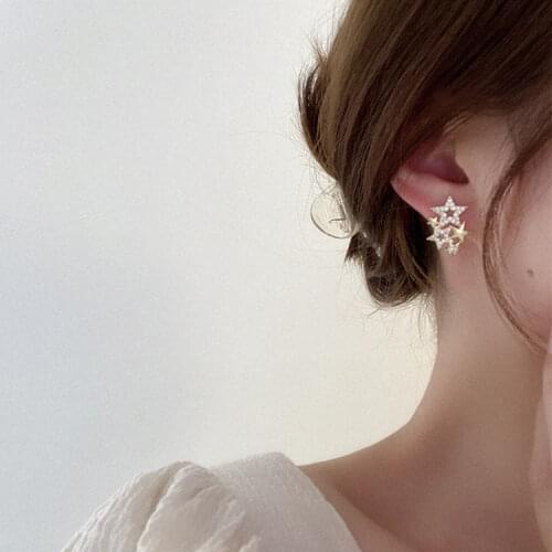 2021 New Arrival 14K Gold Plated Pierced Star Stud Earrings For Women Luxury Jewelry Zircon Earrings