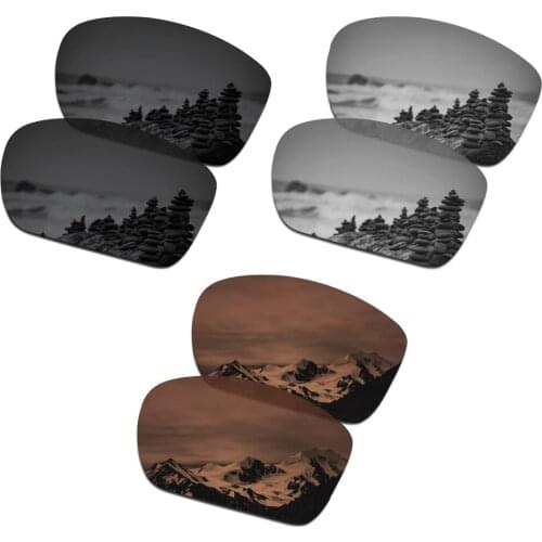 SmartVLT 3 Pairs Polarized Sunglasses Replacement Lenses for Oakley Big Taco Stealth Black and Silver Titanium and Amber Brown
