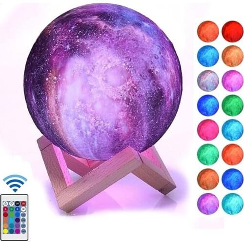 3D Printing Moon Lamp Galaxy Kids Night Light 16 Color Flash Change Touch and Remote Control Twinkle Atmosphere Light as Gifts