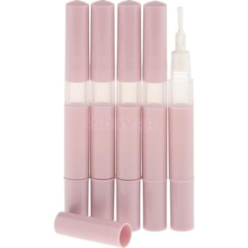 5 Pack 3ml Empty Clear Twist Pen Cosmetic Lip Gloss Container Eyelashes Growth Liquid Tube Mascara Nail Oil Pen Brush White/Pink