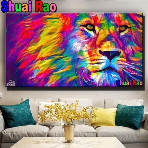 5d diy diamond painting Lion Colorful Art 3d Puzzle mosaic cross stitch Diamond embroidery Full round square Stones Animal