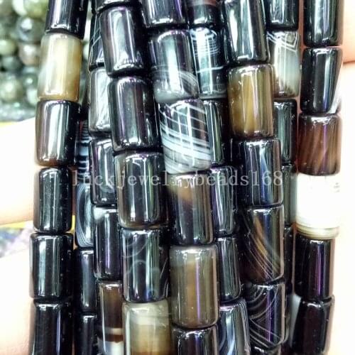Free Shipping Fashion Jewelry 8x12mm Beautiful Black Veins Stripes Carnelian Barrel Loose Beads 15.5" FG6915