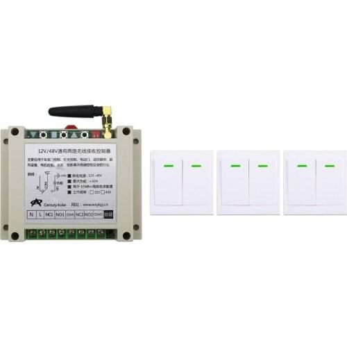 DC12V 24V 36V 48V 2CH Wireless Remote Control Switch Receiver + 3*Wall Panel Remote Transmitter Sticky Remote Smart Home Switch