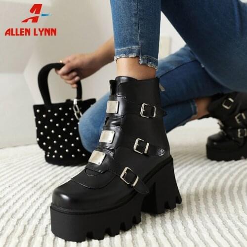 Brand Fashion Female 2021 New womens Ankle Boots Platform Thick High Heeled Buckle INS Hot Booties Gothic Punk Ladies Shoes