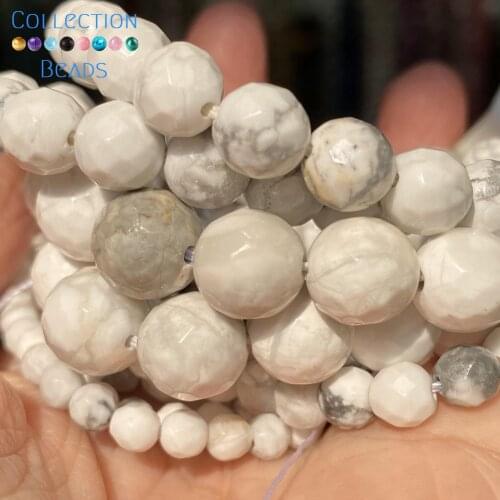 Natural Faceted White Turquoises Howlite Stone Round Beads For Jewelry Making 4-10 MM DIY Bracelets Accessories Wholesale