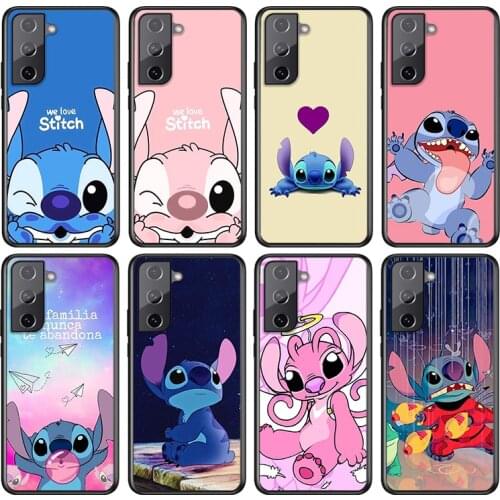 Disney Cute Lilo Stitch For Samsung Galaxy S21 S20 FE S10e S10 S9 S8 S7 S6 Ultra Plus Lite 5G Edge Black Soft Phone Case