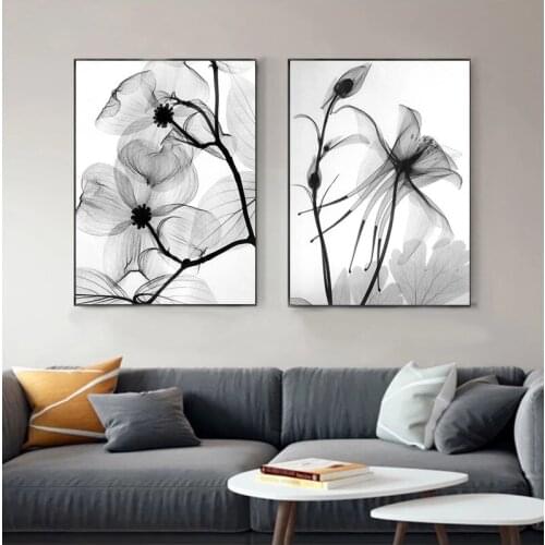 Black and White Flowers Canvas Painting Wall Art Nordic Posters and Prints Wall Pictures for Living Room Decoration Frameless