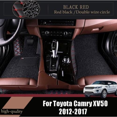 Double Layer Wire Loop Carpets Car Floor Mats For Toyota Camry XV50 2017 2016 2015 2014 2013 2012 Auto Waterproof Leather Rugs
