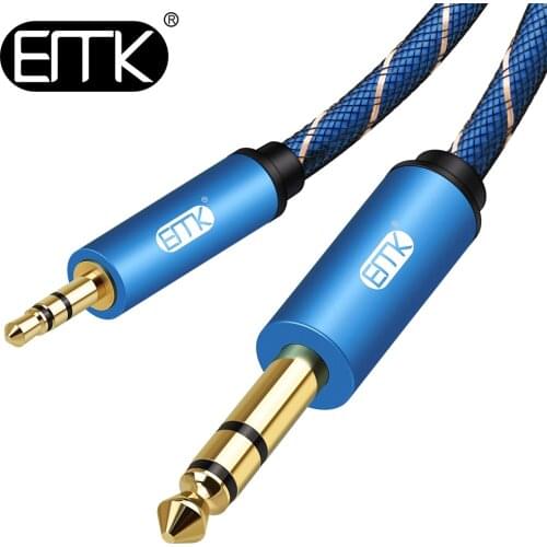 EMK AUX 3.5mm1/8" To 6.35mm 1/4" AUX Audio Cable aux 3.5mm Male to Male Audio Cable 1m 2m 3m For iphone MP3 Speaker Guitar Cable