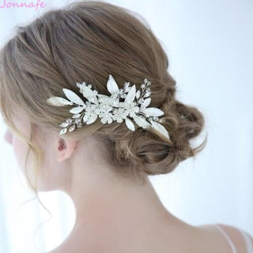 Jonnafe Silver Color Blossom Bridal Headpiece Hair Jewelry Hand wired Leaf Wedding Hair Comb Accessories Women Hairwear