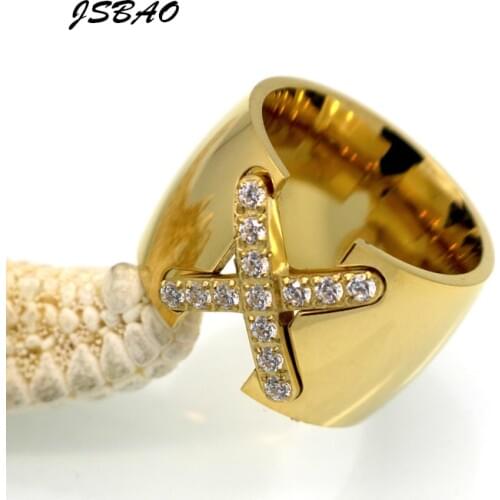 JSBAO New Arrival Fashion Jewelry Womens Stainless Steel Pave Setting Cross X Personality Engagement Ring For Women Wedding Ring