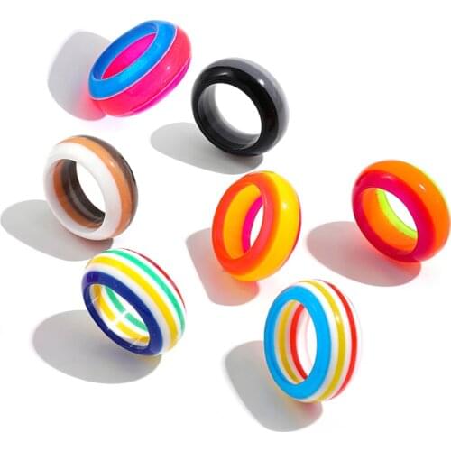 Rainbow Color Round Circle Chunky Rings for Women 2021 New Aesthetic Resin Acrylic Finger Rings Couple Jewelry Gift