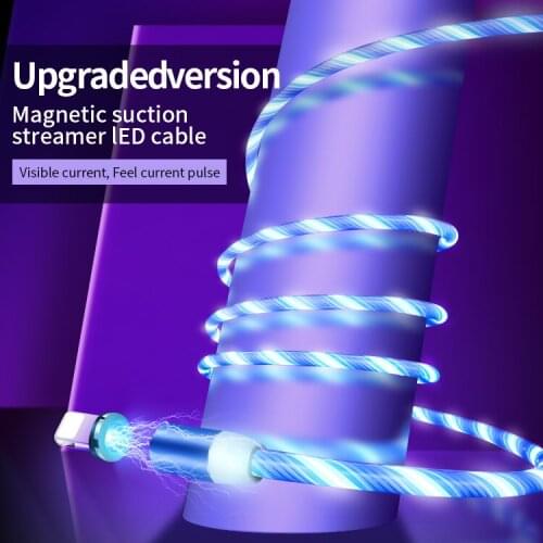 Flowing LED Light Magnetic USB Cable for iPhone Micro USB Cable USB C Magnet Charger Nylon Cabo for Samsung Xiaomi Huawei