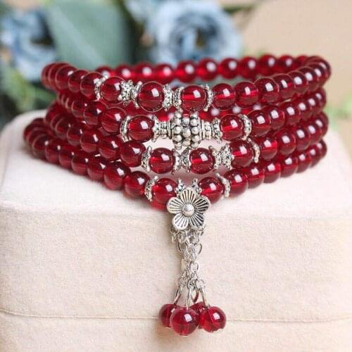 Natural Red Garnet Bracelet Three-Loop Lucky Transport Multi-Turn Crystal Bracelet