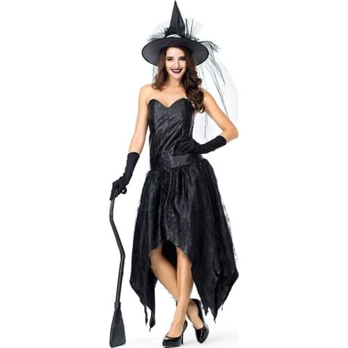 New Halloween Carnival Party Clothes Black Tube Top Spider Web Witch Cosplay The Dark Queen Cos