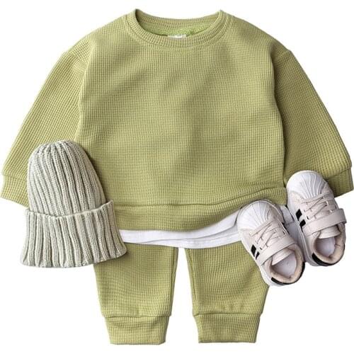 2021 Autumn New Korean Childrens Casual Knitting Cotton Suit Childrens Sportswear Two Piece Set Fashion Clothes
