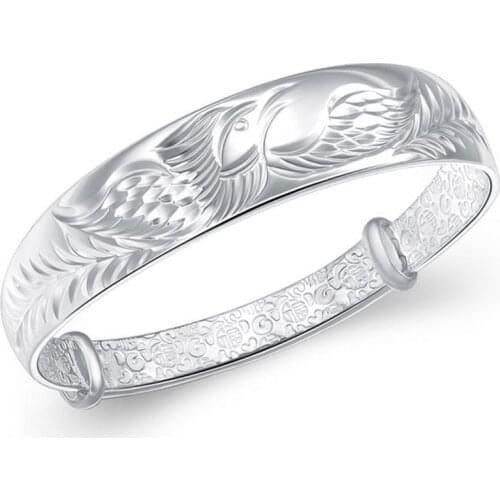New Trendy Exquisite 925 Sterling Silver Jewelry Bird Phoenix Animal Bangles Bracelets for Woman Mothers Day Gifts