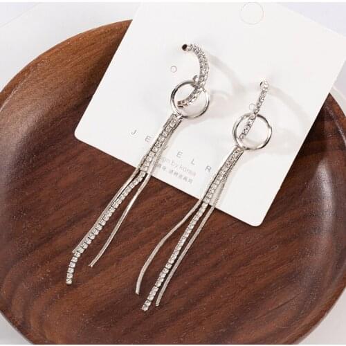 New Silver Diamond Crystal Pendant Drop Earrings For Woman Fashion Pendant Long Tassel Womens Earrings Geometric Chain Jewelry