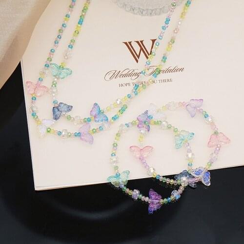 Origin Summer Sweet Multi Designs Colorful Beaded Necklace for Women Crystal Butterfly Chokers Necklace Bohemia Jewelry Gifts