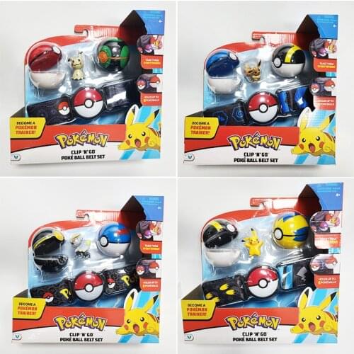 Original Pokemon Clip and Carry Pokeball Adjustable Belt with Pokemon Figure Set Standard Kids Gift Cool