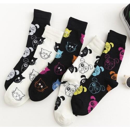 2019 Autumn Winter Women Socks Fashion Personality Cotton Socks Cartoon Black White Animals Cats Sock Dog Socks
