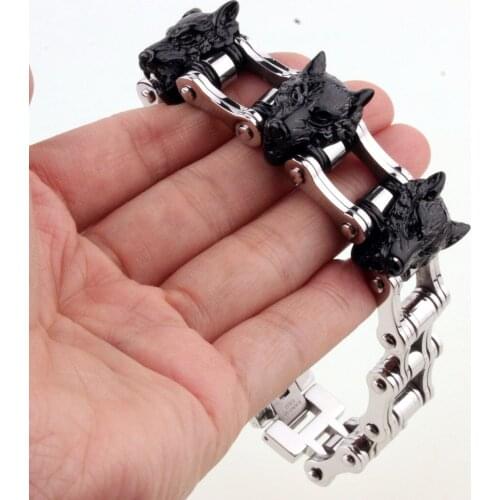 Punk Wolf Biker Bracelet & Bangle Stainless Steel Bike Link Chain Bracelet For Men Gothic Rock Male Accessory Jewelry