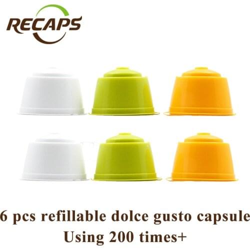 RECAPS BPA Free 6 Pcs/Pack Refillable Reusable Refilling Coffee Capsule Pod for Nescafe Dolce Gusto Machines Brewer Makers