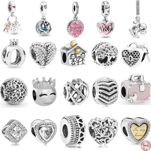 Bewill Authentic 925 Sterling Silver Best Friends Heart & Key Family Mom Dangle Bead Fit Original Bracelet For Women DIY Jewelry