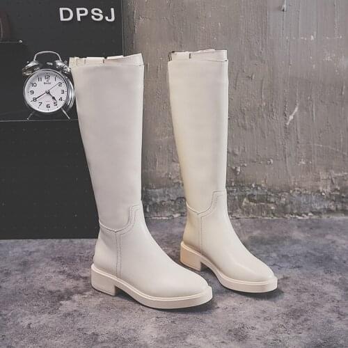 2020 simple style popular cow leathe stretch boots round toe high heels winter women keep warm solid thigh high boots R14-67