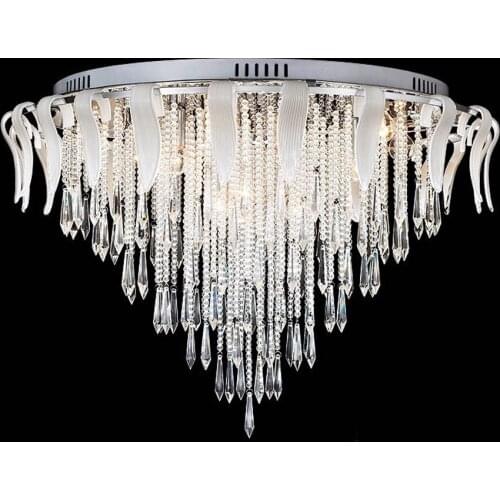 Luxury Crystal Glass Beads Living Room Ceiling Light Round Stainless Steel Dining Room restaurant Ceiling Lighting Fixture