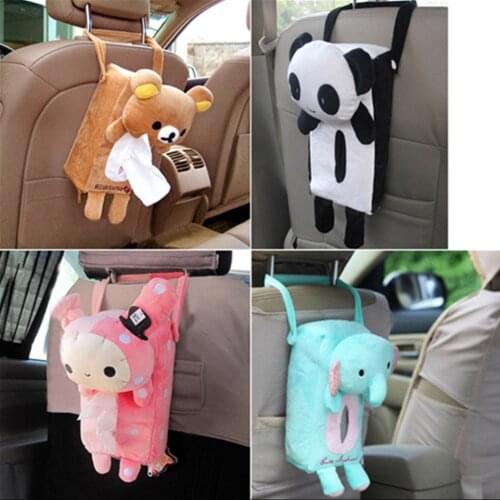 Cute Home Office Car Rectangle Tissue Box Cover Holder Paper Bathroom Storage Zipper Backseat Hanging Tissue Case for Car and Ho
