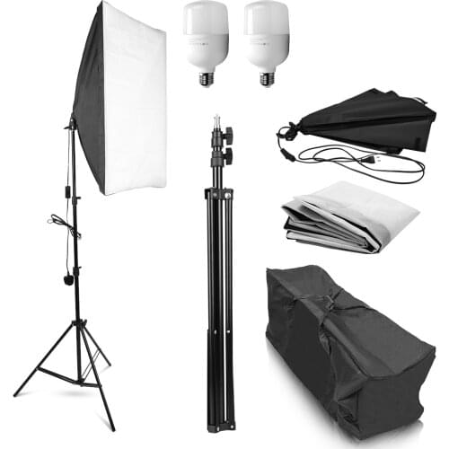 Softbox Photography Lighting Kit 50x70cm Professional Continuous Light System E27 25W Bulb for Photo Model Portraits Shoot Box