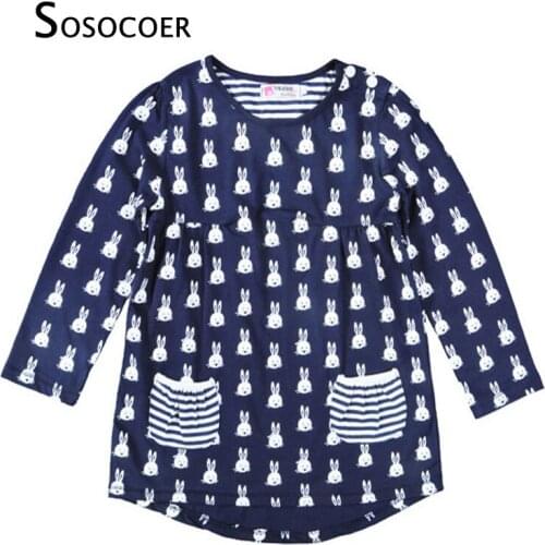 SOSOCOER Kids Girls Dresses Long Sleeve Cartoon Party Dress For Kid Girl Clothes Spring Autumn Rabbit Girl Baby Dress Outfits