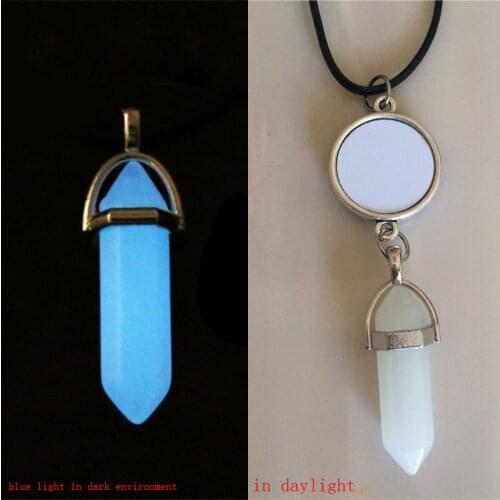 Sublimation necklaces pendants for women six corner pillar blue green light sendant hot transfer jewelry customizable supplies