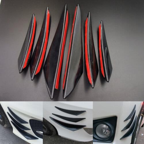 6pcs Universal Glossy Black Car Styling Accessories Front Bumper Lip Rubber Fins Splitter Spoiler Canards Valence Sticker Kit