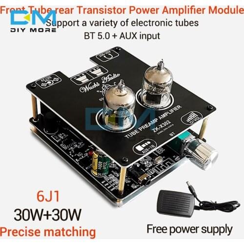 X302 Bluetooth 5.0 Amplifier 30W+30W DC 12V Power Amplifier Module 6J1 Tube Front Stage Accurate Pairing HIFI Power Supply