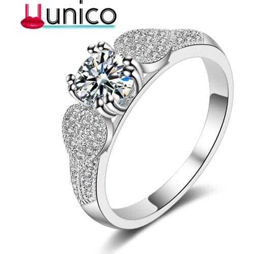 UUNICO Personality Heart Shaped AAA Zircon Ring Womens Wedding Jewelry Valentine Gift