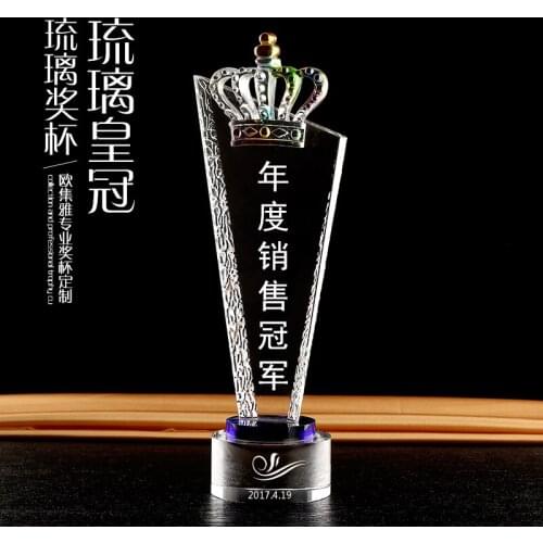 TOP GOOD custom trophy-custom-made business company Sales champion coloured glaze crystal Crown trophy CUP-High-grade business