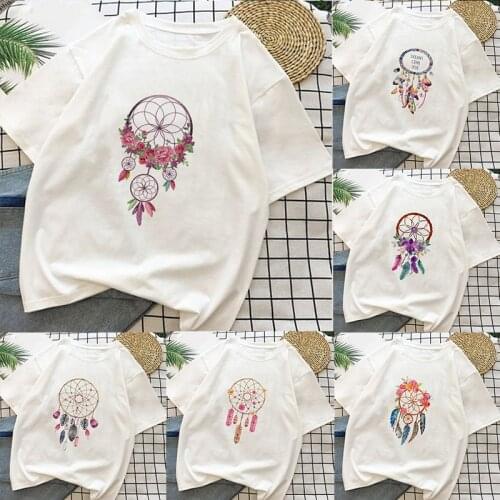 Women 2021 Summer Short Sleeve Dream Feather Fashion Print Lady T-shirts Top T Shirt Ladies ladies Graphic Female Tees T-Shirt