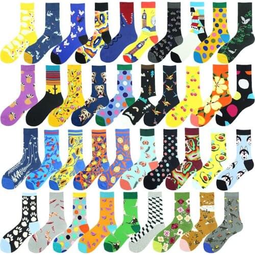 Mid Calf Womens Socks Fashion Flower Unisex Cotton Trend Man Funny Animal Casual Cycling Colorful Individuality Crew Sock Men