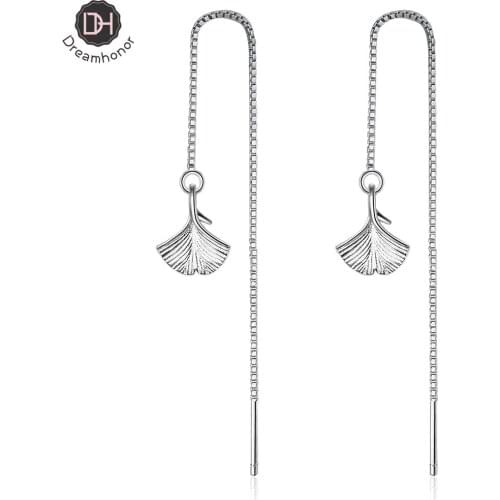 Dreamhonor 925 Sterling Silver Long Tassel Ginkgo Biloba Drop Earrings For Women Dangle Earrings Fashion Jewelry Accessories