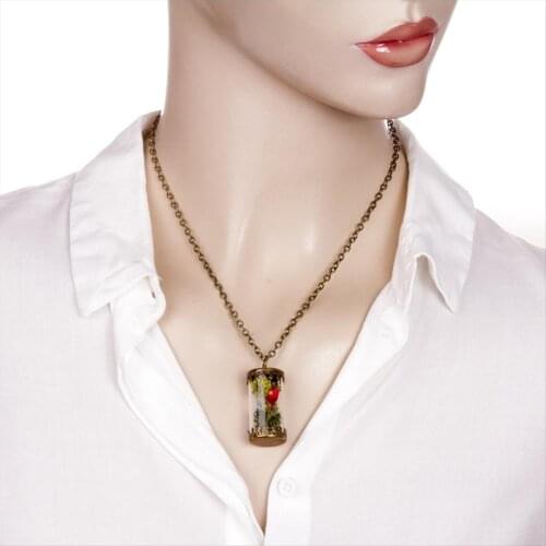 Womens Dome Live Necklace Dried flowers, Product bell jar inside flower models asortilidir