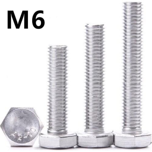10PCS M6x6/8/10/150mm GB5783 hexahedron DIN933 304 Stainless steel Outer Hexagon Hex Socket Head Cap Screw Bolt Metric Thread