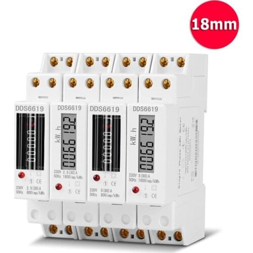 1P 18mm Single Phase 2 Wire Digital Wattmeter Power Consumption Analog Energy Meter kWh AC 230V 50Hz Electric Din Rail Mount