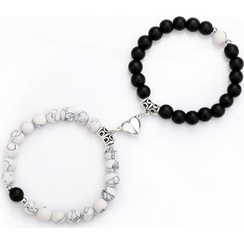 2pcs/set Couple Bracelets Friendship Jewelry Natural Stone Beads Yoga Bracelet for Lovers Distance Magnet Heart Lover Bracelets