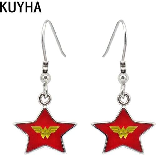 One Pair Earring Star Pendant Drop Earring Stainless Steel Earrings for Women Red and Silver Color Simple Style