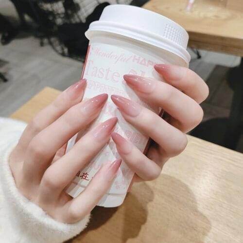 24PCS/box Mid-length stiletto nail tips Gradients wear full cover paragraph fashion Manicure patch false fingernails for girls