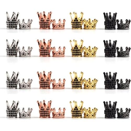 3pcs Micro Pave Cz Alloy Zircon Crown Beads for Jewelry Making DIY Copper Spacer Beads fit Bracelet Jewelry Accessories