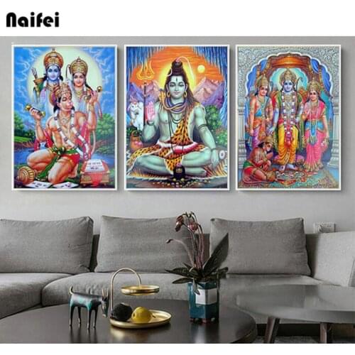 3d Diy Diamond Painting 3pcs/Set Shiva Parvati Ganesha Figure 5D Mosaic Diamond Embroidery Religious Indian Art Hindu God Decor